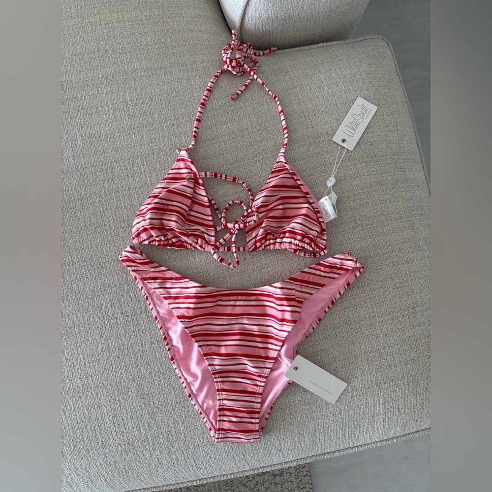 NEVER WORN, WITH TAGS. Striped Pink Bikini Set from White Sand Swim